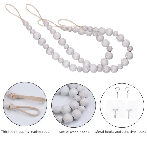 2 Pack Wood Bead Curtain Tieback, Boho Curtain Holdback,Whitewashed - color: White Washed