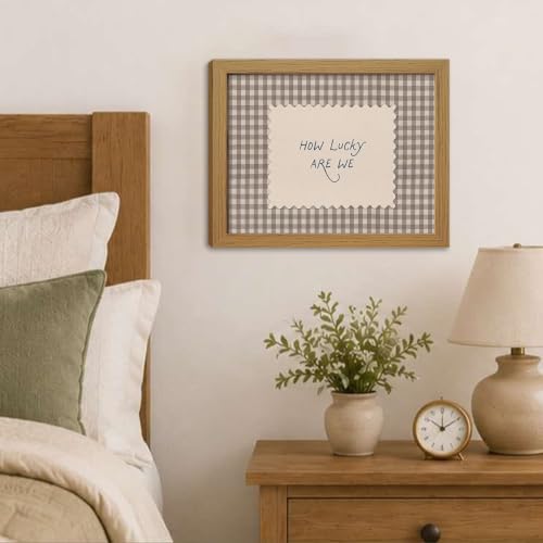 Kownzev How Lucky Are We Wall Art, Brown Gingham Wood Framed Canvas 12x16 - color: Brown luck, size: 16"L x 12"W