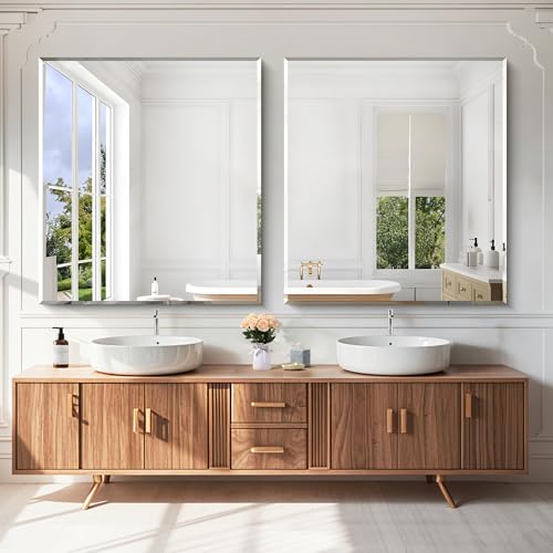KOCUUY Beveled Mirror, 40x36 Inch Large Frameless Bathroom Mirror for Over Sink, Upgraded Shatterproof Beveled Unframed Design Mirror for Bathroom, Bedroom, Hang Horizontal/Vertical - color: Beveled, size: 36"L x 40"W