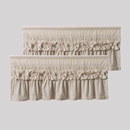 HIG 2 Pack Camel Ruffle Handcrafted Window Valances, 52"x18" - color: Camel, size: 52"W x 18"L (Pack of 2)