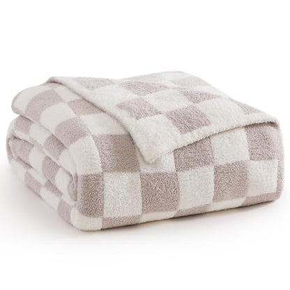 WRENSONGE Soft Checkered Throw Blanket for Couch-Cozy Warm Knitted Blankets - color: Art Taupe, size: Throw (50"x 60")