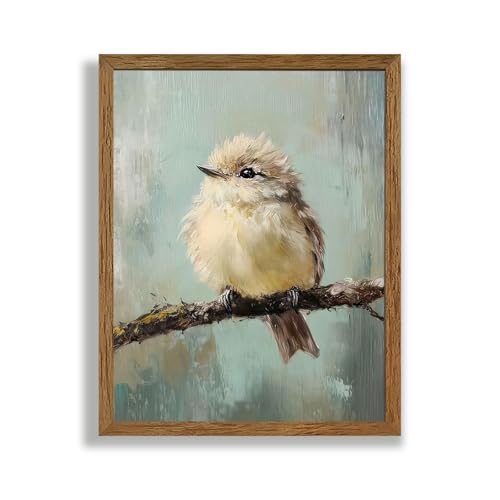 AVECCO Cute Funny Fluffy Bird on Branch Wall Art Canvas Framed 8x10 inch - color: bird, size: 10"L x 8"W
