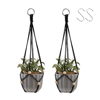 Artilady Hanging Planter for Indoor Plants Adjust Bead Macrame Plant Hanger - color: Black C