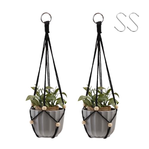 Artilady Hanging Planter for Indoor Plants Adjust Bead Macrame Plant Hanger - color: Black C