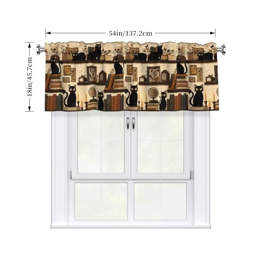Cats on Bookshelf Abstract Valances for Windows Rod Pocket Curtain Valance 1 Panel Short Curtains for Kitchen Bathroom Living Room Bedroom Window Treatments - color: Cats on Bookshelf
