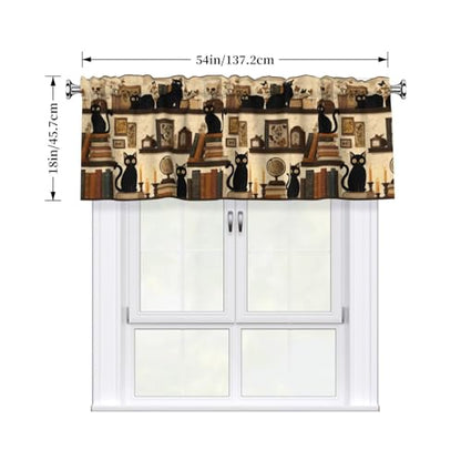 Cats on Bookshelf Abstract Valances for Windows Rod Pocket Curtain Valance 1 Panel Short Curtains for Kitchen Bathroom Living Room Bedroom Window Treatments - color: Cats on Bookshelf