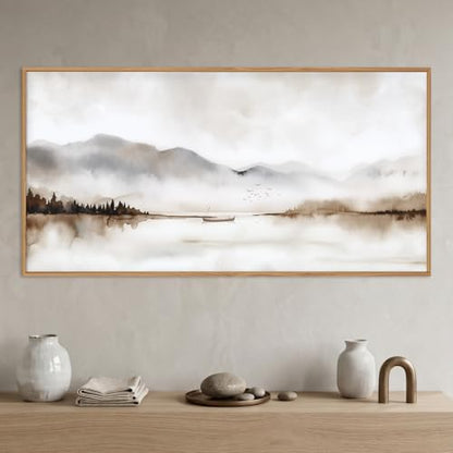 DRACIT Neutral Abstract Mountain Framed Canvas Print Wall Art Set-40"x20" - color: Natural Landscape Wall Art, size: 40"L x 20"W
