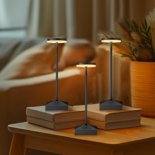 3 Pack Small Black Rechargeable Cordless Table Lamps Dimmable - color: Black-C