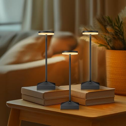 3 Pack Small Black Rechargeable Cordless Table Lamps Dimmable - color: Black-C