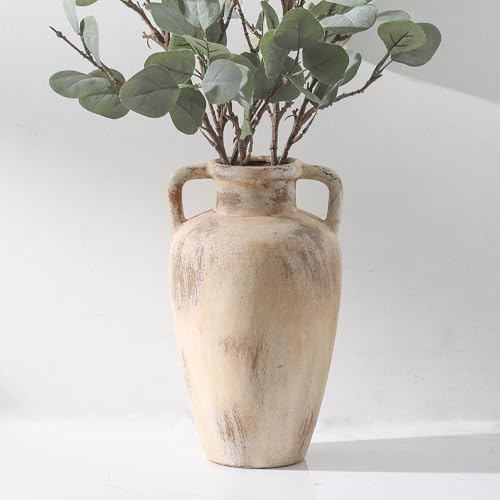 Ceramic Flower Vase, 11.41 Inch Tall Farmhouse Vase with Handles - color: 103-11.4in