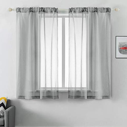 DUALIFE Grey Sheer Curtains 63 Inch Length,Faux Linen Semi Sheer Curtain Drapes for Living Room Bedroom Nursery Kitchen Bathroom Privacy Voile Window Treatment Panels,Gray,52 x 63 Inches,Set of 2 - color: Grey, size: 52"W x 63"L (Pack of 2)