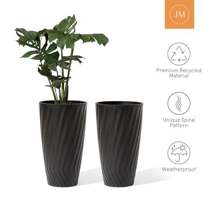La Jolie Maison 24 Inch Tall Planters, Large Decorative Plant Pots Set of 2 - color: Matte Black