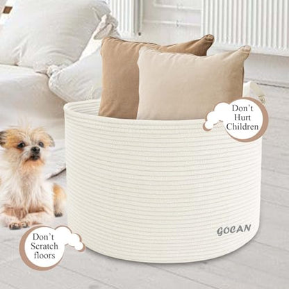 Cotton Rope Woven Laundry Basket 22"X 22"X 14" with handles（Cream）XXXL - color: Cream