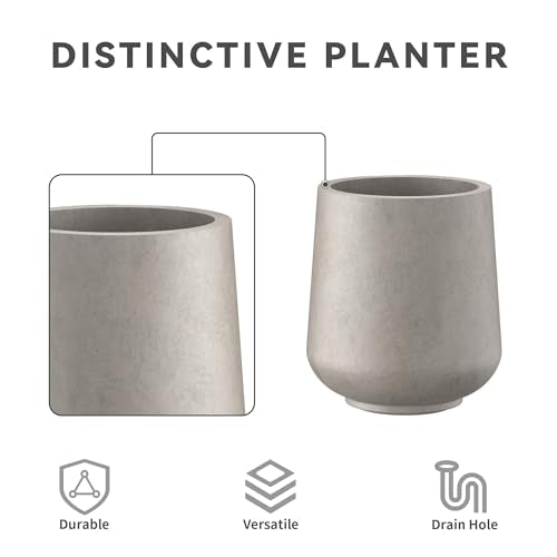 Kante Set of 3 Weathered Concrete Curved Planters 16.5" 13" 9.4" Dia - color: Weathered Concrete, size: Set of 3: 15.3" + 11.6" + 8.2" D