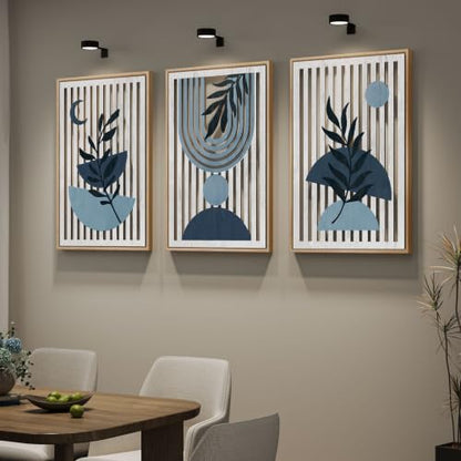 Large Framed Boho Cutout Carved Wood Wall Art for Living Room, 24x36 Inch - color: Navy Blue
