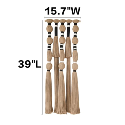 Macrame Wall Hanging Geometric Khaki Boho Fiber Craftsmanship 15.7"W*39"L - color: Khaki Black
