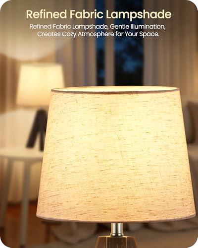 Small Table Lamp for Bedroom, 14.6" Bedside Lamp with Beige Linen Shade & Walnut Wood Tripod Base, Modern Nightstand Lamp for Living Room, Nursery, Entryway, E26 Socket, VE51TL05 - color: Beige+Dark Walnut