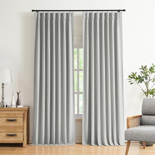 Vision Home Light Gray Pinch Pleated Full Blackout Curtains Linen Blended Room Darkening Curtain Panels 63 inch for Living Room Bedroom Thermal Insulated Pinch Pleat Drapes with Hooks 40" Wx63 Lx2 - color: Light Gray, size: 40"W x 63"L (Pack of 2)