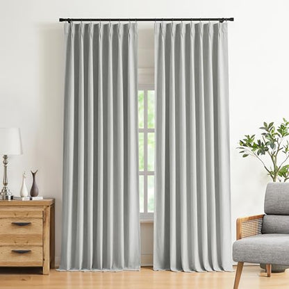 Vision Home Light Gray Pinch Pleated Full Blackout Curtains Linen Blended Room Darkening Curtain Panels 63 inch for Living Room Bedroom Thermal Insulated Pinch Pleat Drapes with Hooks 40" Wx63 Lx2 - color: Light Gray, size: 40"W x 63"L (Pack of 2)