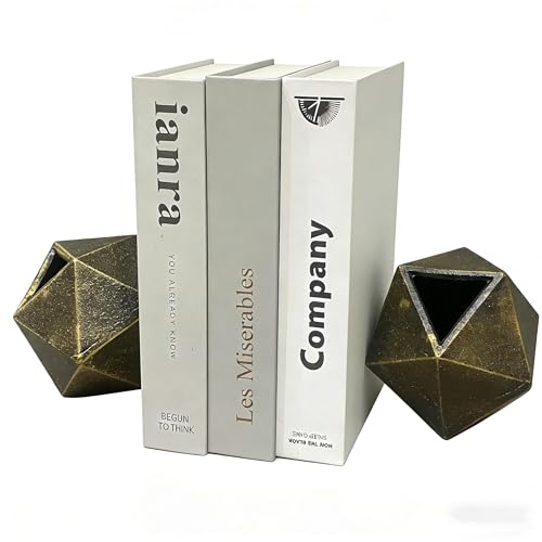 Geometric Bookends Black-Gold Bookstopper Heavy Duty Book Ends Decor