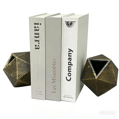 Geometric Bookends Black-Gold Bookstopper Heavy Duty Book Ends Decor