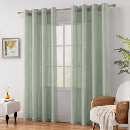 HOMEIDEAS Sage Green Linen Textured Sheer Curtains, 52 X 84 Inch, 2 Panels - color: Sage Green, size: 52"W x 84"L (Pack of 2)