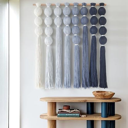 Macrame Wall Hanging Dip Dyed Blue Yarn Wall Art Tassel Decor 27" W*31" L - color: Blue