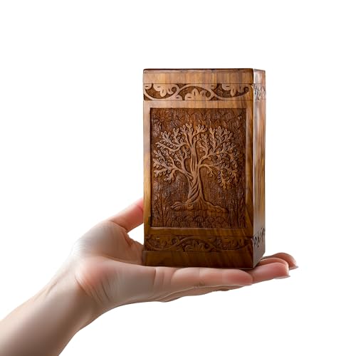 Tree of Life Wooden Keepsake Urn for Human Ashes, 20 Cu in, Rosewood - color: Rosewood Tree of Life, size: Keepsake (20 cu in)