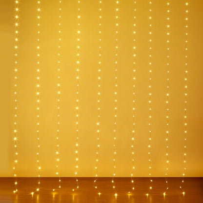 Fairy Curtain Lights 10ft x 10ft, 300 LED Twinkle String Lights - size: 300-LED Warm White 10ft x 10ft