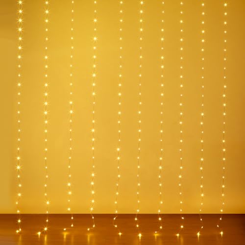 Fairy Curtain Lights 10ft x 10ft, 300 LED Twinkle String Lights - size: 300-LED Warm White 10ft x 10ft