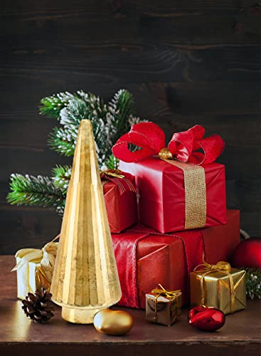 Serene Spaces Living Gold Glass Christmas Tree, Decorative Xmas Tree Sculpture, Holiday Decoration Figurine, Tabletop, Mantel Decor, Large, 7.5" Diameter & 25.5" Tall - size: Large