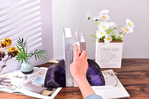 AMOYSTONE Purple Agate Bookends Book Stoppers for Living Room Shelves - color: Purple, size: 6-7 Pounds
