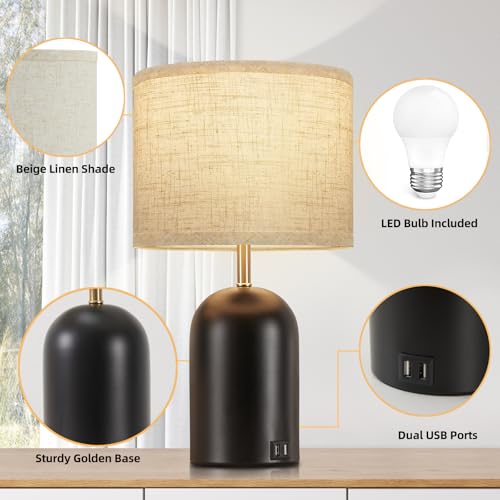 GyroVu Touch Control Table Lamps Set of 2, Black Bedside Lamps for Bedroom - color: Balck