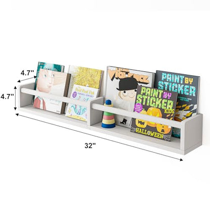Fixwal Floating Nursery Book Shelves for Wall, 32in, Set of 3, White - color: White, size: 32inches