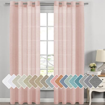 H.VERSAILTEX Baby Pink Linen Sheer Curtains 108" 2 Panels Grommet - color: Baby Pink, size: 52"W x 108"L (Pack of 2)