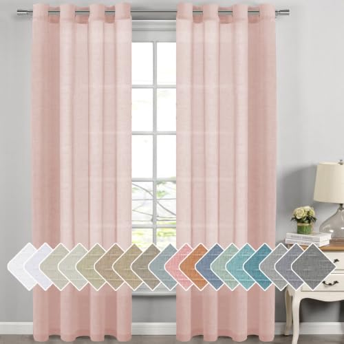 H.VERSAILTEX Baby Pink Linen Sheer Curtains 108" 2 Panels Grommet - color: Baby Pink, size: 52"W x 108"L (Pack of 2)