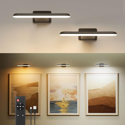 FULEN 2 Pack Picture Lights for Wall Rechargeable, Picture Frame Lights - color: Black, size: 2 PACK