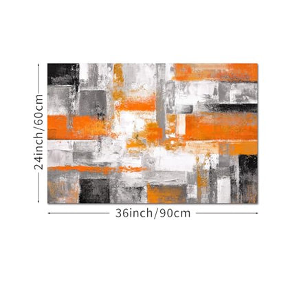 iKNOW FOTO Orange Grey Abstract Canvas Wall Art Modern Geometric Painting for Living Room Bedroom Office Framed Contemporary Textured Artwork Ready to Hang 24x36 Inch