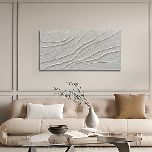 NANKAI Art Hand-Painted 24x48-inch White Texture Art Oil Painting, Modern Abstract Art, Large-Scale Home Wall Decoration - color: Nkhb328