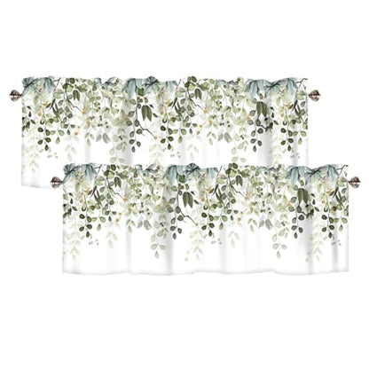 Sage Green Eucalyptus Leaves Window Valance 2 Panels, 42x12 in - color: Eucalyptus Leaves-green, size: 42"W x 12"L (Pack of 2)