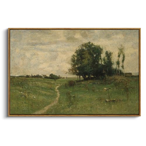 InSimSea Large Vintage Framed Wall Art, Green Landscape Decor, 24x36 Inch - color: Tree and Path