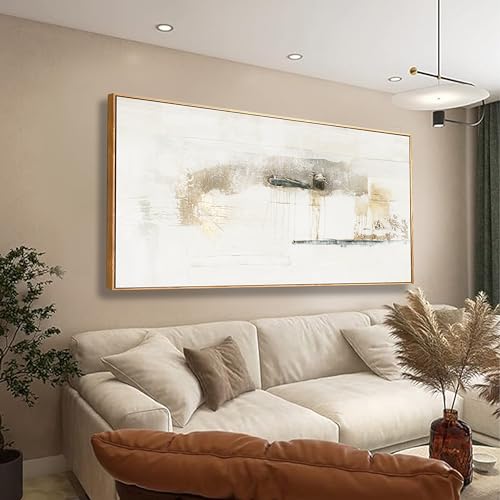 QSQ Minimalist Graffiti Multicolor Abstract Canvas Wall Art Decor 24”×48” | Framed Modern Wall Decorations Maximalist Home Decor Wall Art Prints for Living Room Bedroom Office Decor Ready to Hang - color: Off white, size: 48"L x 24"W