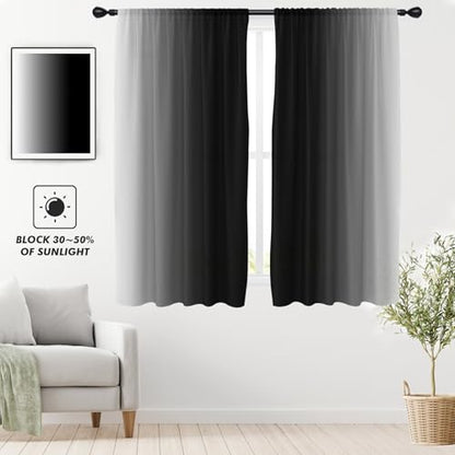 Black White Curtains, Ombre, 2 Panels, 42" W x 63" L, Rod Pocket - color: New Black, size: 42"W x 63"L (Pack of 2)