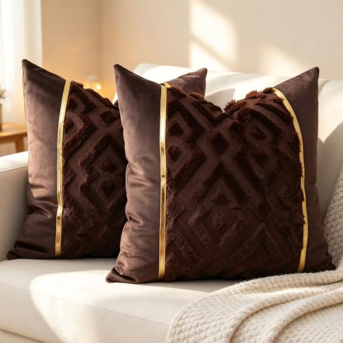 Luxury Patchwork Tufted Throw Pillow Cover 20x20 Inch Set of 2 - color: Dark Brown, size: 20" x 20" (Pack of 2)