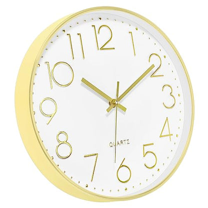 Foxtop 대형 35.6cm(14인치) 벽시계 무소음 배터리 작동 아날로그 시계, 골드 - color: 골드., size: 14인치