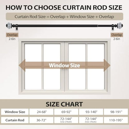 1 Inch Curtain Rods 36 to 72 Inches (3 to 6 ft) Telescoping Single Drapery Rod, USFOOK Black Curtain Rods for Windows 24 to 68 Inches with Translucent Finials - color: Black, size: 36-72"