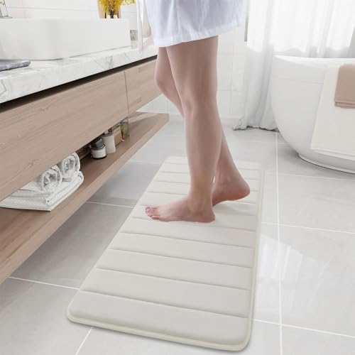 Buganda Memory Foam Bath Mat 44 x 17, Ultra Soft Absorbent Bathroom Rugs - color: Cream, size: 44" X 17"