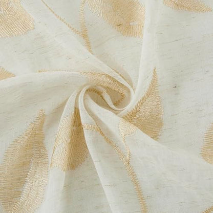 Bujasso Embroidered Leaf Sheer Curtains, Gold 38" Wx63 Lx2 - color: Gold, size: 38"W x 63"L (Pack of 2)