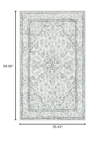 Lahome Oriental 3x5 Rug,Washable Entry Rugs for Inside House Non-Slip,Boho Grey Rugs for Living Room,Traditional Vintage Bathroom Carpet Thin Throw Rug for Bedroom Entryway Kitchen Helena,Light Gray - color: Grey/Ivory, size: 3' x 5' (Rectangular)