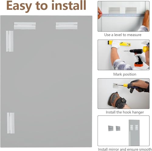 28x36 Inch Rectangle Frameless Mirror, Beveled Bathroom Mirror - size: 36"L x 28"W